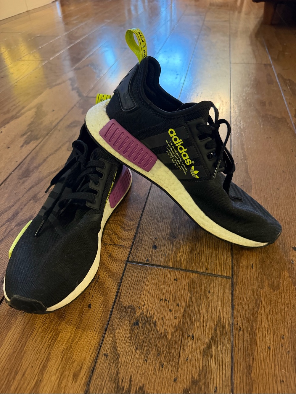 adidas Black Athletic Sneakers with Purple & Yellow Accents